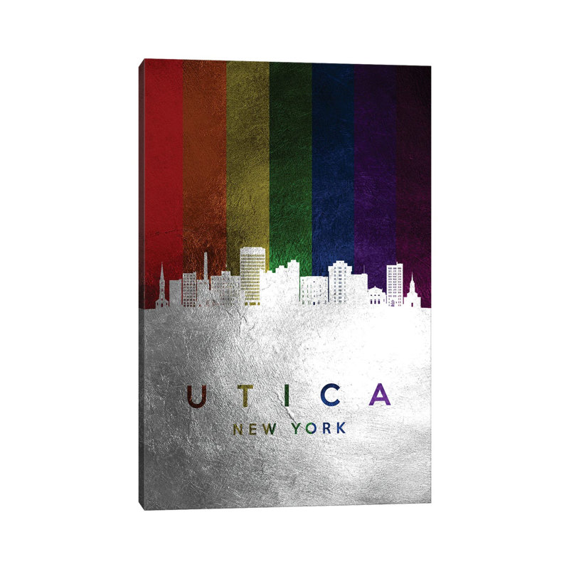 Utica New York Spectrum Skyline by Adrian Baldovino - Wrapped Canvas Print, 66.04 cm H x 45.72 cm W x 3.175 cm D