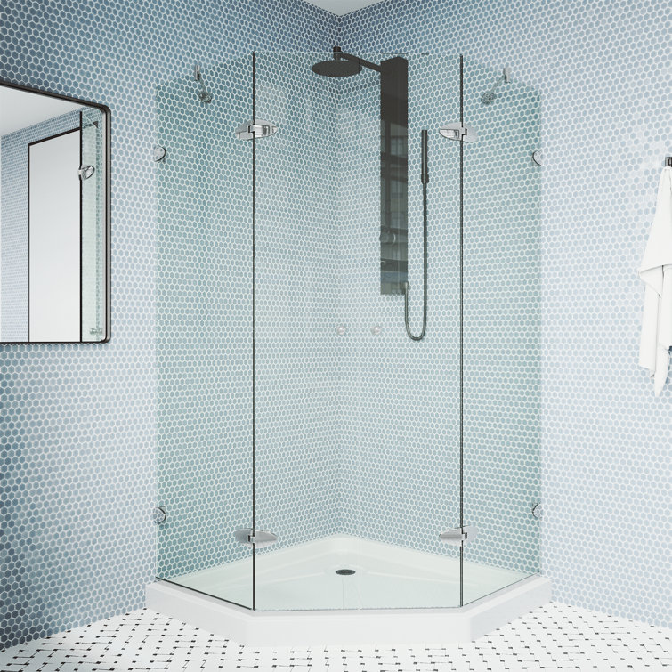 Gemini 47.625" W x 47.625" D x 76.75" H Frameless Neo-Angle Shower Enclosure with Base Included