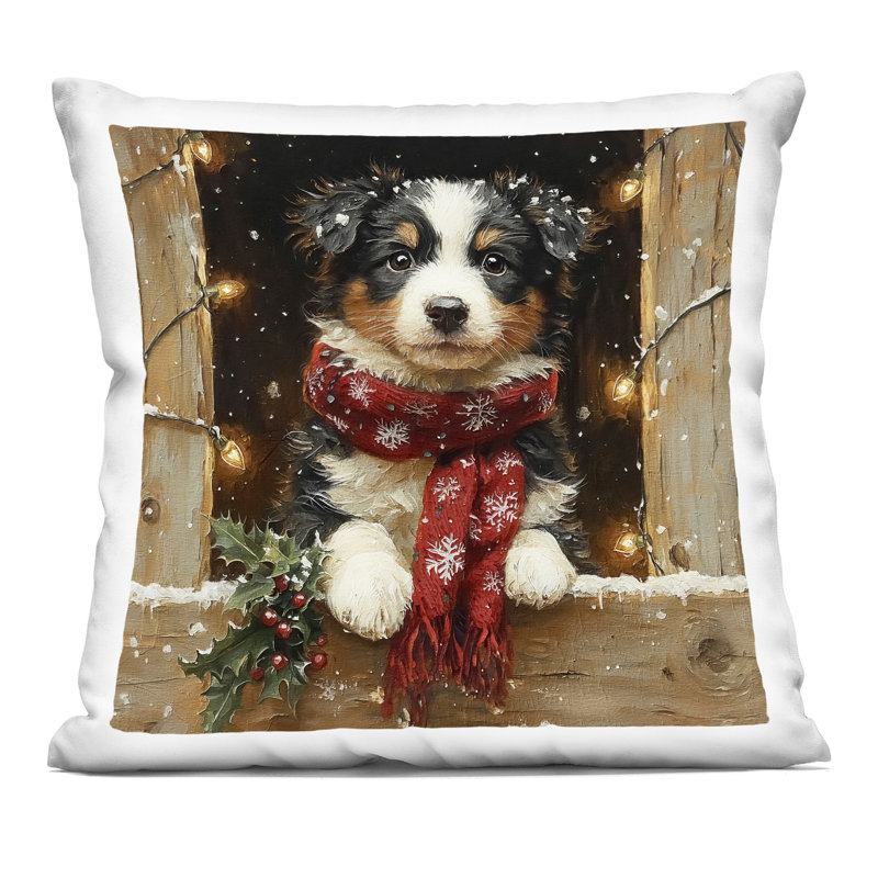 Coussin Festive, Brown/Beige/Red, Carré 18 po