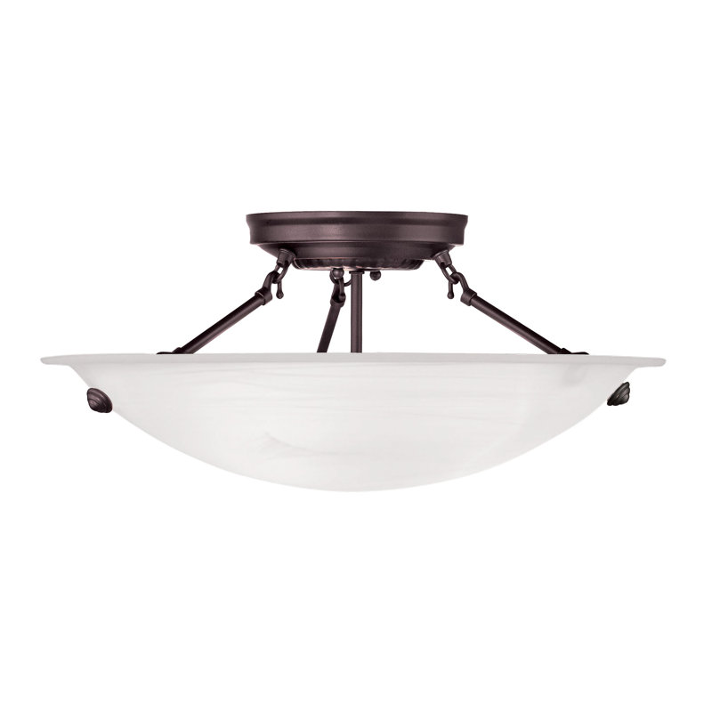 Plafonnier semi-encastré 3 lumières Aneudi, Bronze, H 8 po x l 20 po x p 20 po