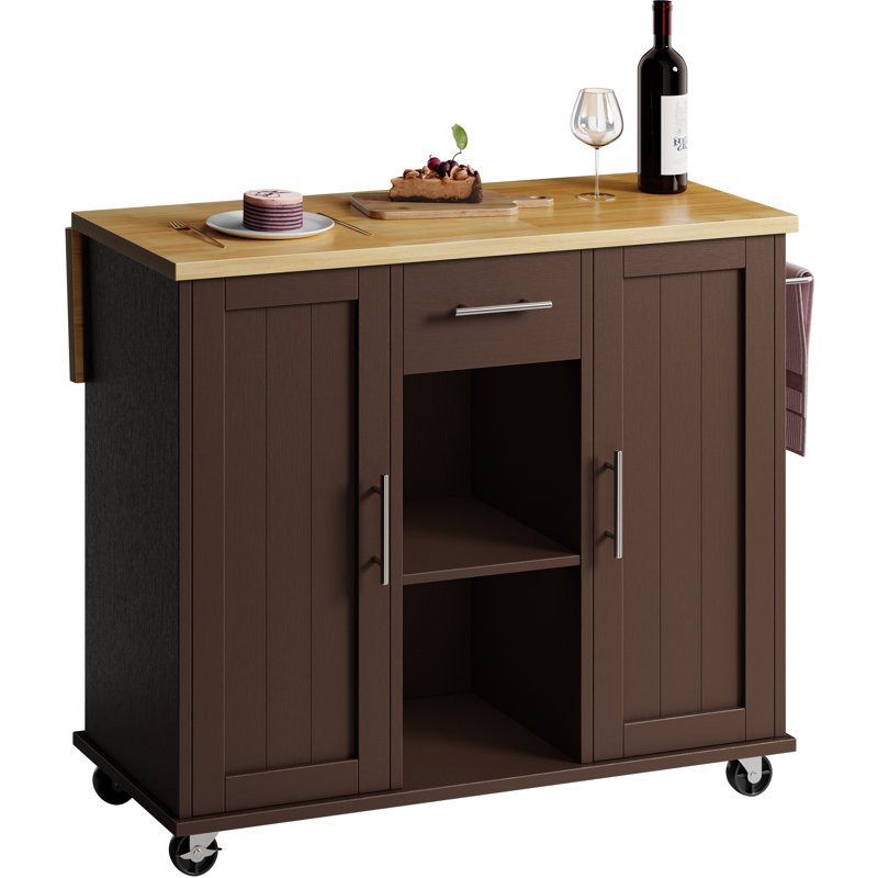 Rolling Kitchen Island Cart With Butcher Block Top – Portable Workstation With Storage Shelves & Locking Wheels, Brown