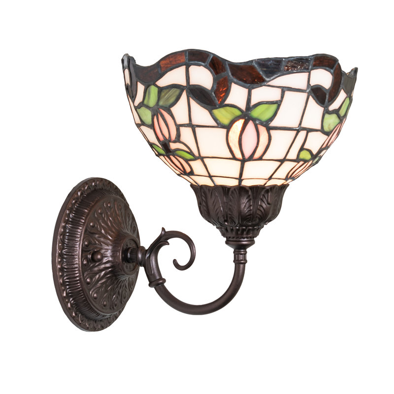 7" Wide Roseborder Wall Sconce, White/Pink/Green/Amber, 9.5" H x 8" W x 9.5" D