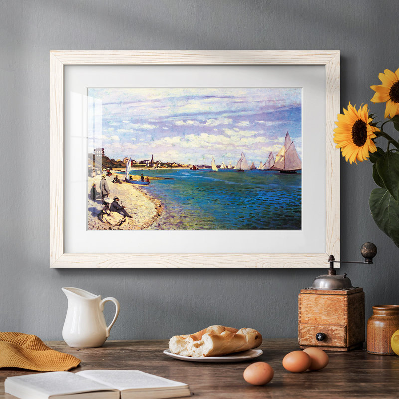 La plage à Sainte Adresse par Monet, H 18 po x l 26 po, Blanc