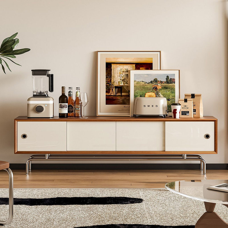 Meuble télé simple en bois massif, 86.61"