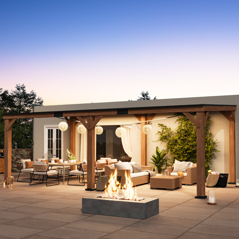 Érable 12 pi X 20 pi Pavillon de jardin en bois de cèdre de qualité supérieure avec toit en acier galvanisé à toit rigide en pente, avec rangement, bavardage et barbecue