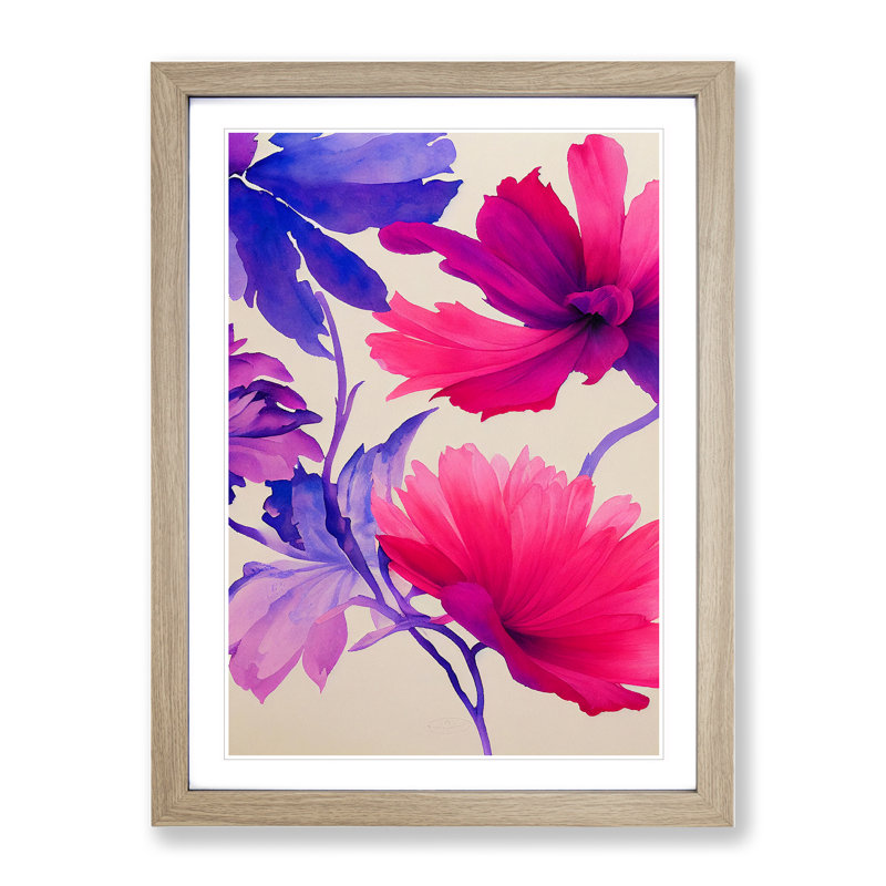 XV1022-5093X Water Painted Flowers No.6 - Single Picture Frame Print, 46cm H x 34cm W, Oak Framed
