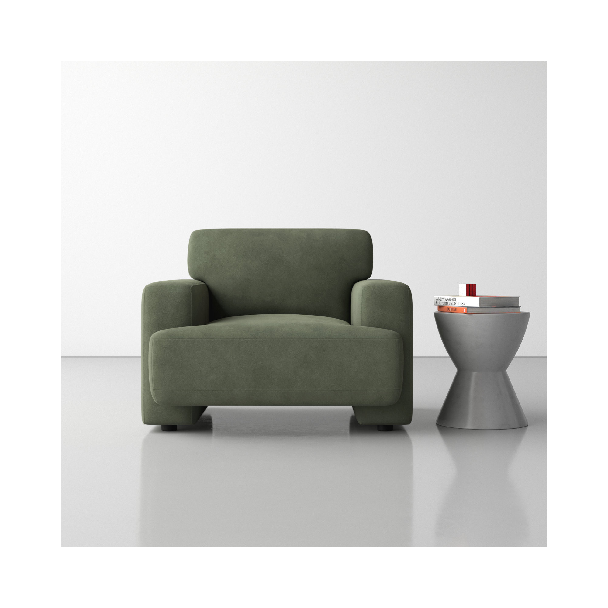 Ives 42'' Oversized Upholstered Armchair, Soren Olivine Performance Velvet