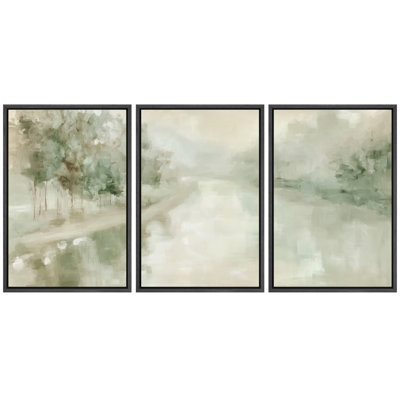 "Soft Soft Riverside Landscape", images de salon, estampe numérique sur toile encadrée, 3 pièces, 16 po x 24 po x 3 pièces
