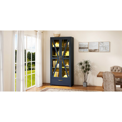 Steel & Glass Led Display Storage Cabinet With Adjustable Shelves by Ivy Bronx