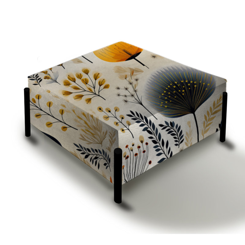 Grand repose-pieds carré Cottage Cottage jaune et beige Cottage