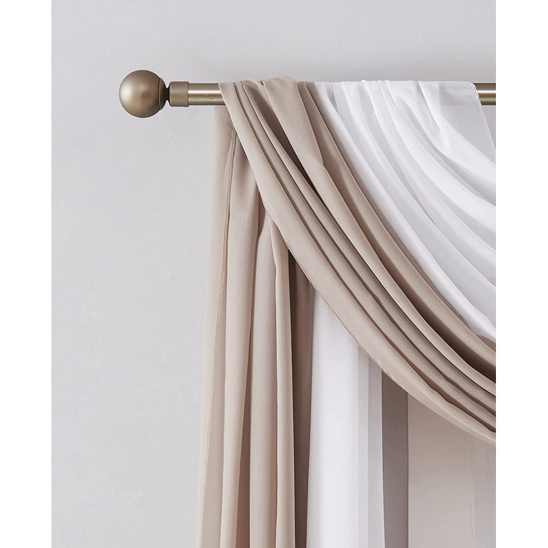 Candida Sateen Sheer Window Scarf Pair, 35" W X 216" L, White/Nude