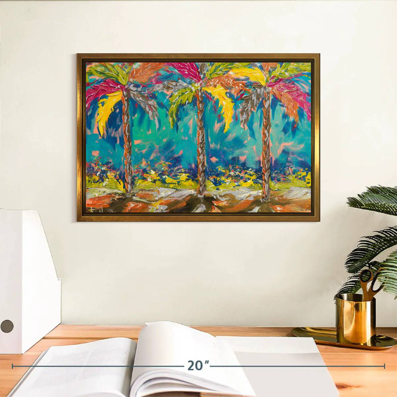 Palmiers d'été tropicaux, Cadre flottant doré, 13 po x 9 po
