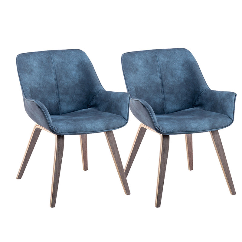Chaise avec accoudoirs rembourrée Abubaker, Bleu, Chêne argenté, 2