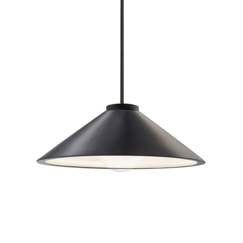 Luminaire suspendu conique à 1 lumière DEL avec détails en métal, Carbone noir mat, Noir mat