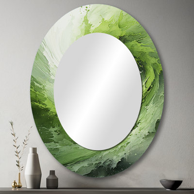 Miroir mural ovale vert et blanc à spirale abstraite III