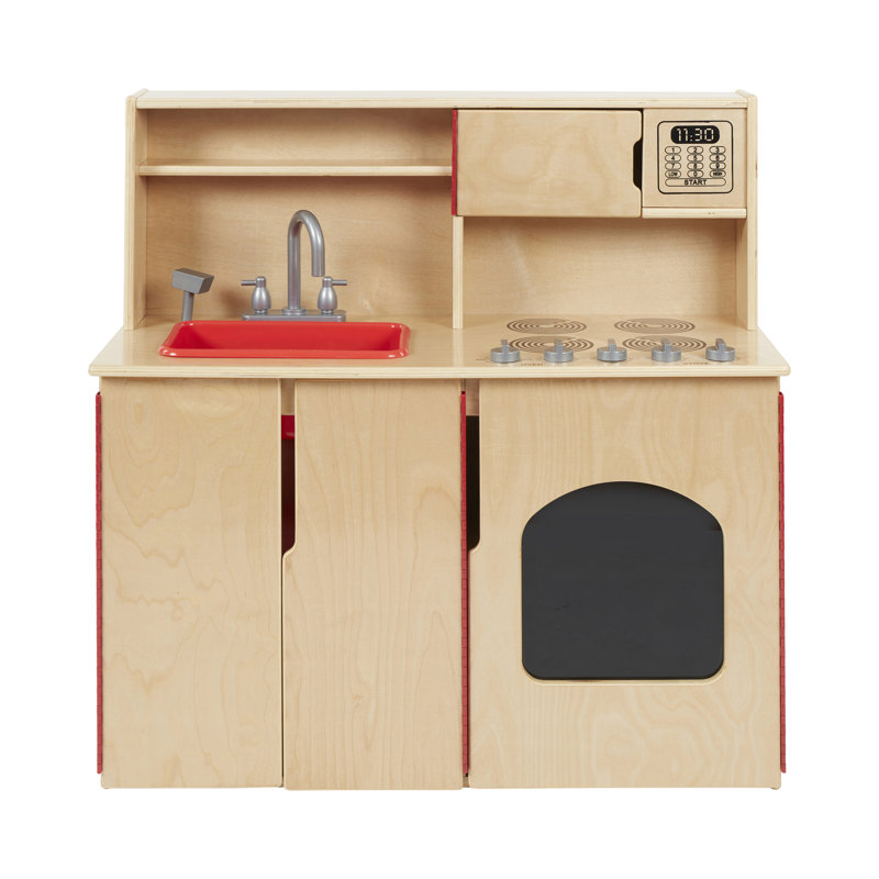 ECR4Kids 4-in-1 Kitchen, Sink, Stove, Oven, Microwave and Storage, Play Kitchen, Natural