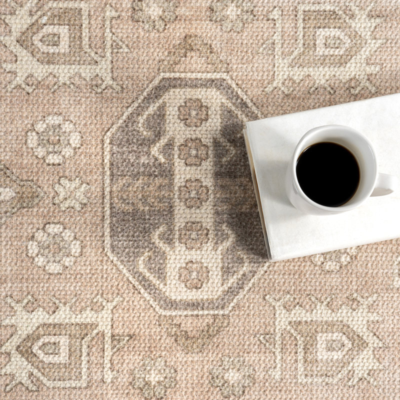 Handmade Beige Wool and Cotton Rectangular Area Rug, 9' x 12'