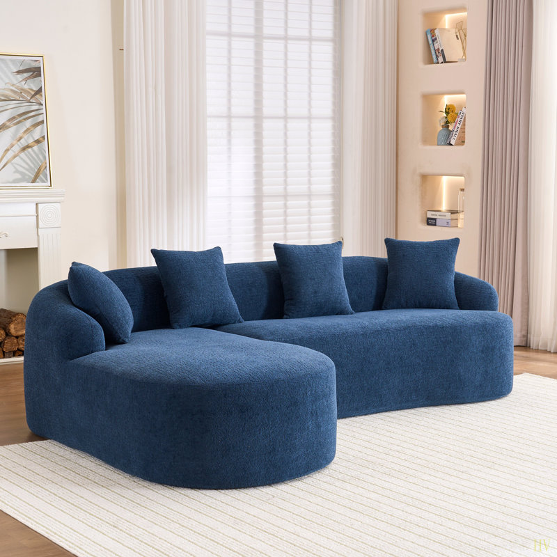 Canapé modulaire en forme de L à compression avec méridienne incurvée, canapé modulaire en chenille sans assemblage, salon à haute densité pour salon.