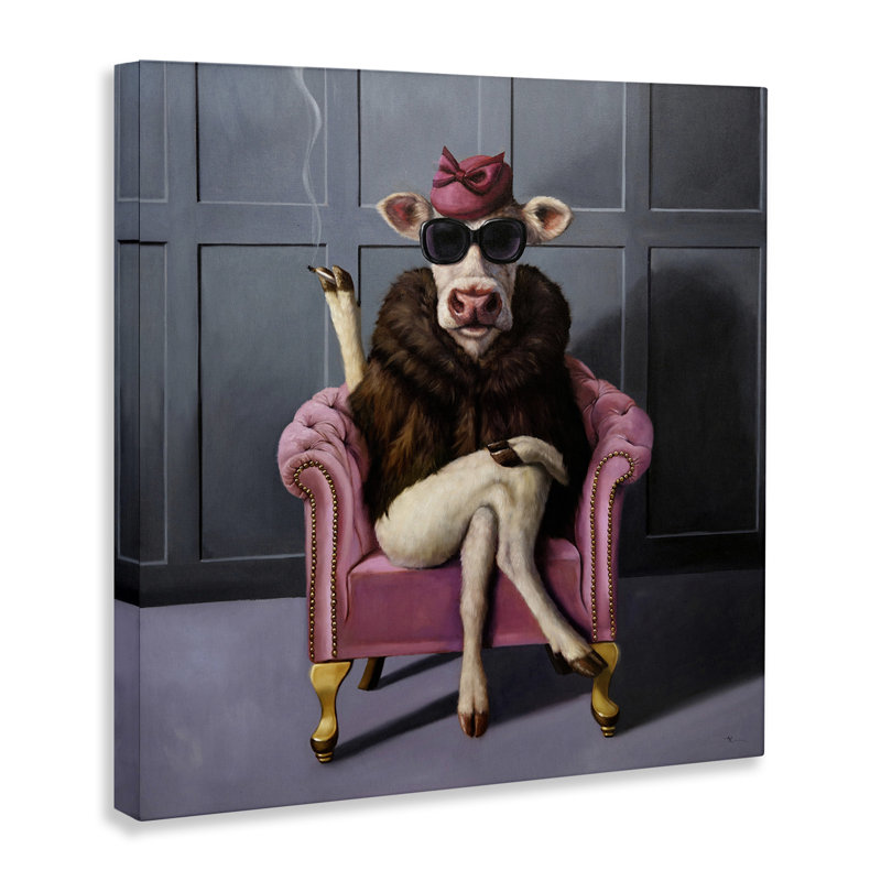 Art mural sur toile Trendy Pink Glam Cow par Lucia Heffernan, H 24 po x l 24 po x P 1,5 po