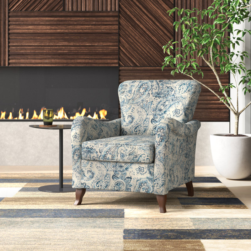 Alikah Armchair with Floral Fabric Pattern, Cream/Blue Polyester Blend
