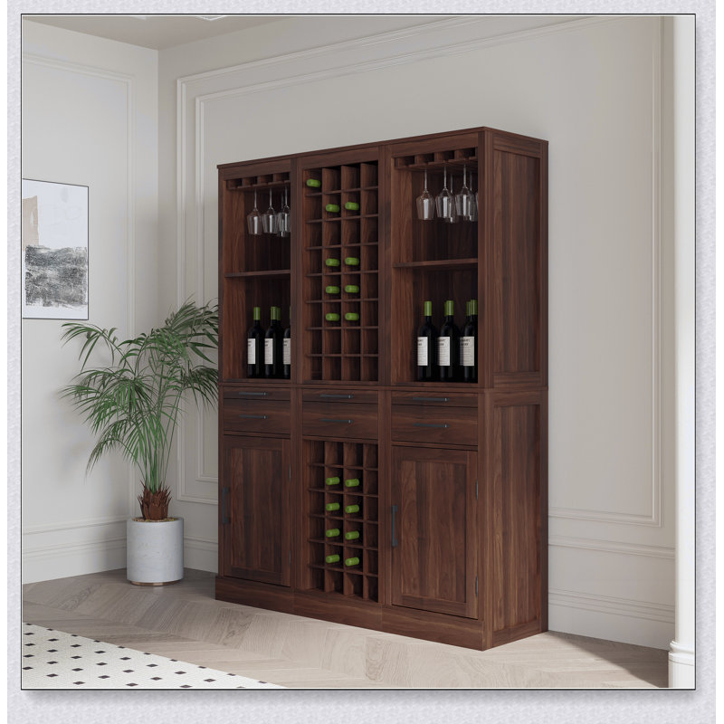 brown walnut color modular 24 wine bar cabinet Buffet Cabinet