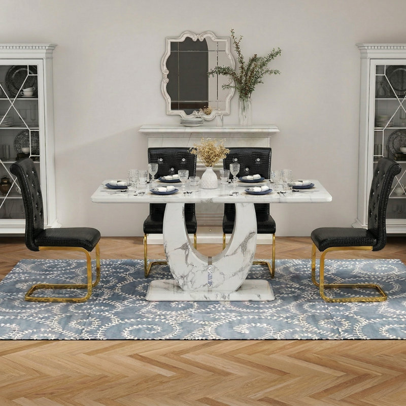 Ensemble de salle à manger 63 "Modern Glam, Noir / or, 5 pièces: table, 4 chaises