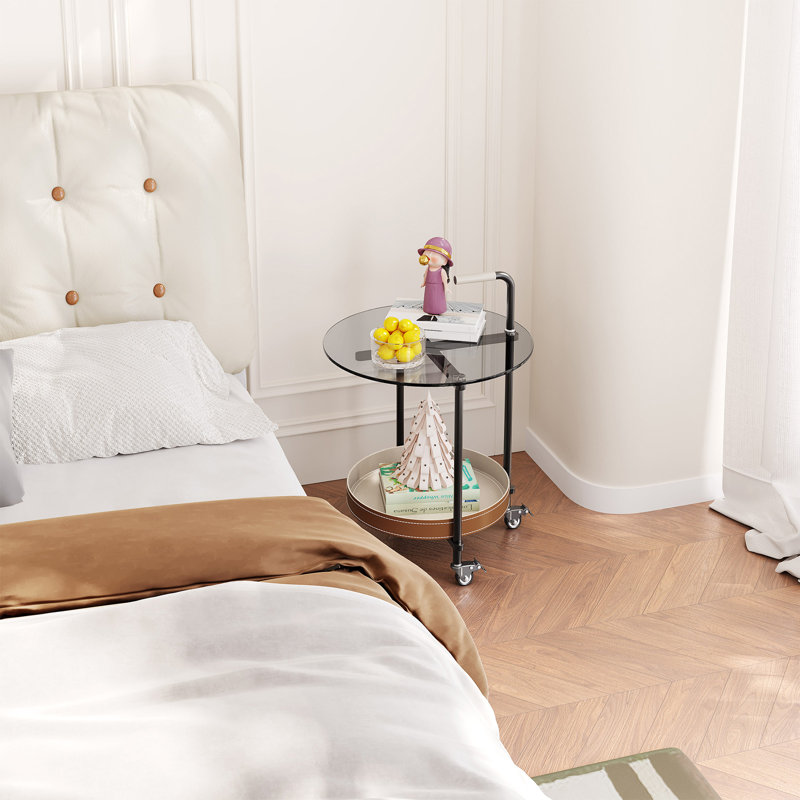 Glass Top Wheel End Table