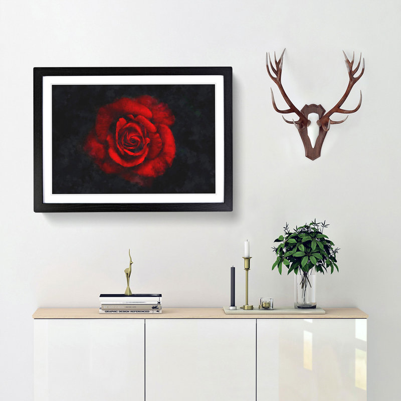 Red Rose in the Shadows - Framed Print, 33cm H x 45cm W x 2cm D, Black Framed