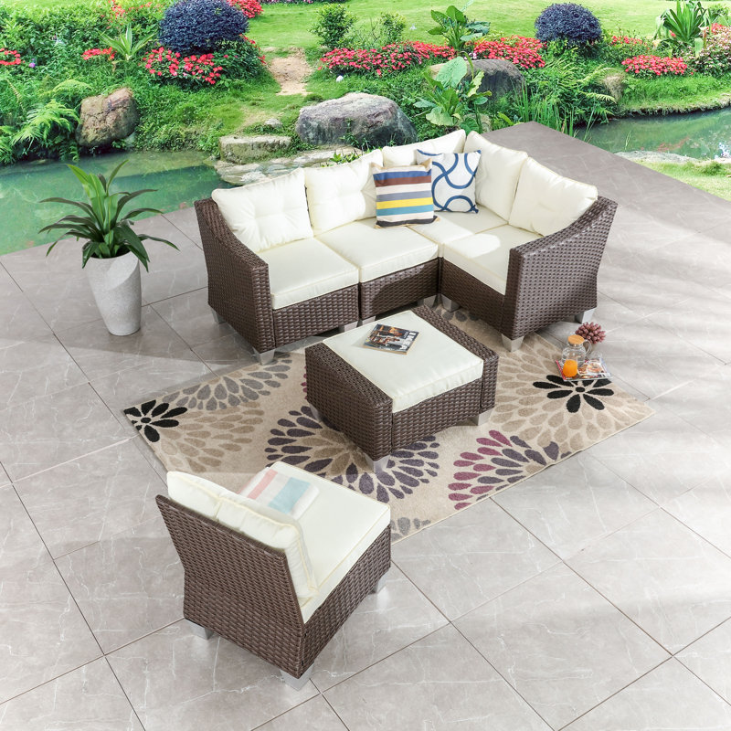 86'' Wide Wicker Patio Sectional with Cushions