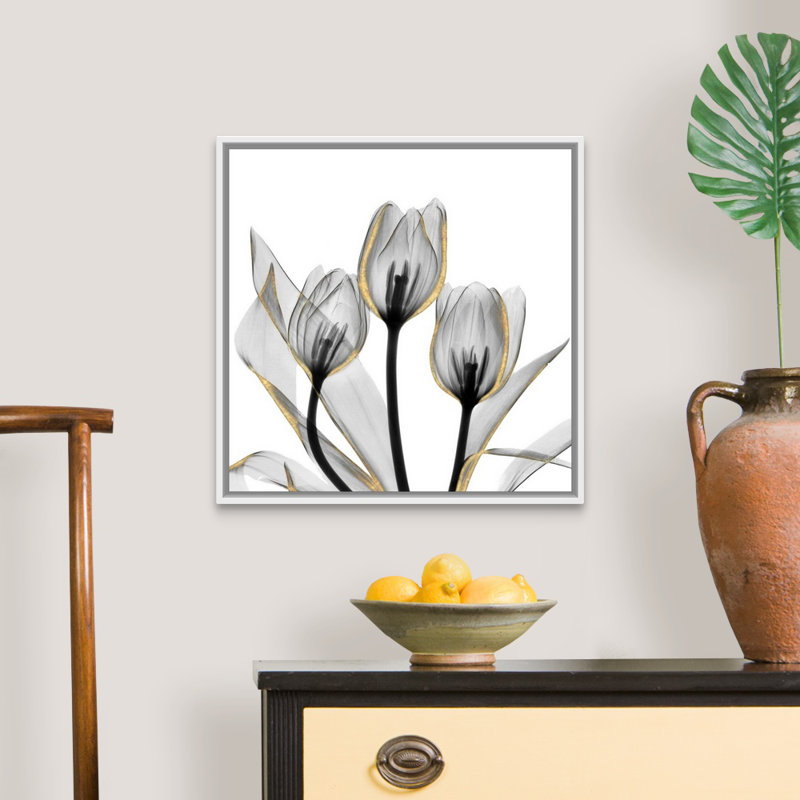 Reproduction d’art sur toile dorée ornée de tulipes 5 par Albert Koetsier, H 22 po x l 22 po x P 1,75 po, Cadre blanc