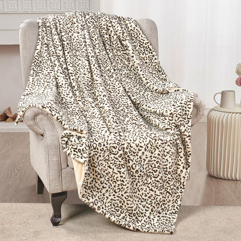 Snow Leopard Faux Fur Throw, 60" W x 70" L