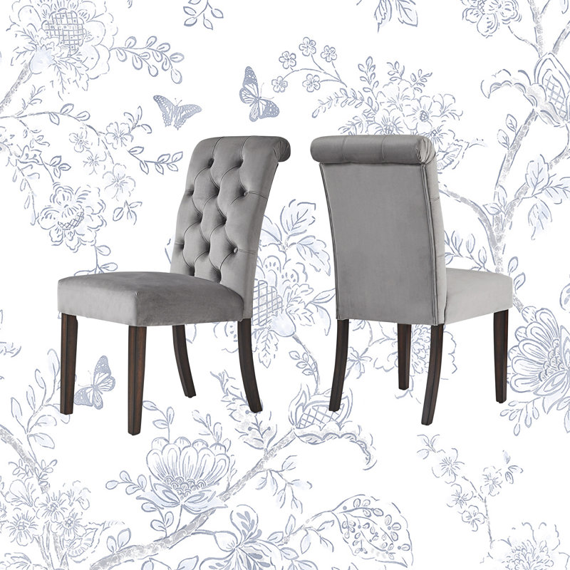 Chaise d'appoint rembourrée et capitonnée Sienna, Lin beige, Gris