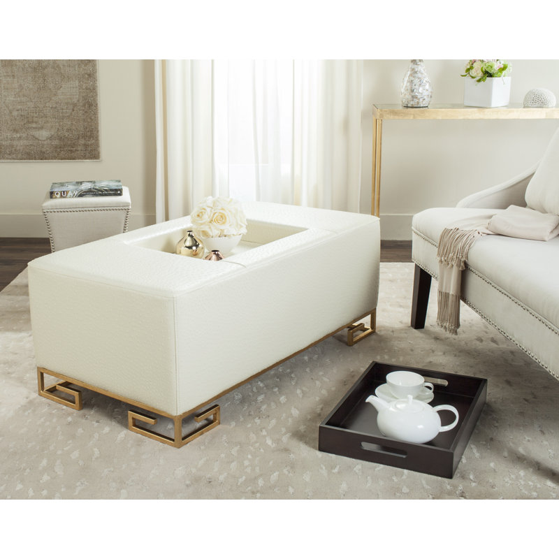 Chalandra Faux Leather Ottoman, Cream Faux Leather