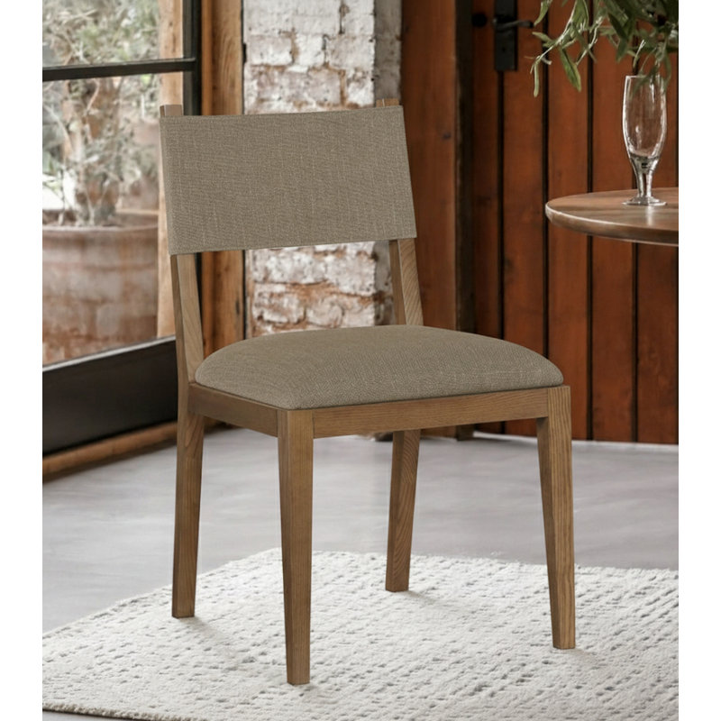 Chaise d'appoint Vina, Tissu texturé en lin brun, Noyer teinté