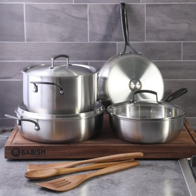 Babish 10 Piece Professional Tri Ply Non Toxic Pots and Pans Cookware Set