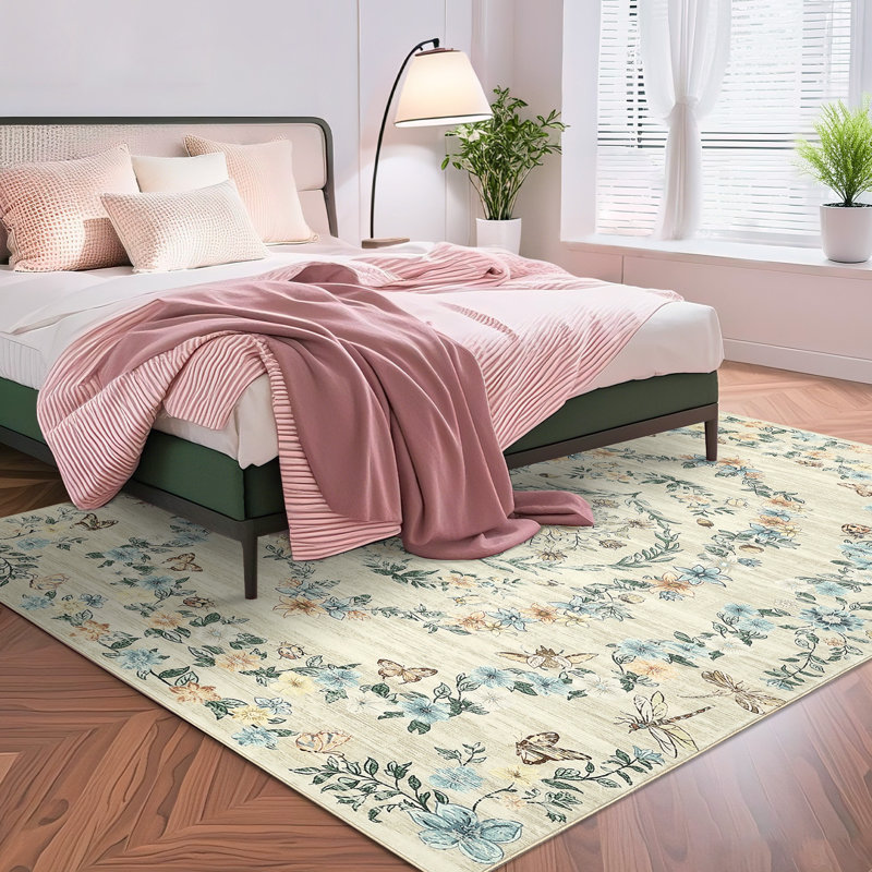 9 x 12 tapis lavables à motif floral moderne pour le salon Tapis antidérapant antidérapant Boho pour la salle à manger brun