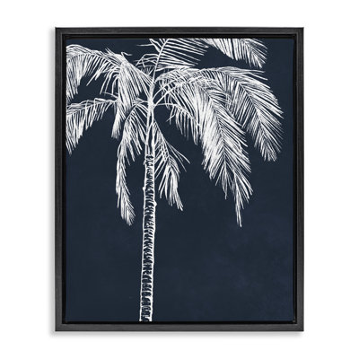 «White Outline Palm Tree», art mural encadré sur toile flottante par Leah Noel Art