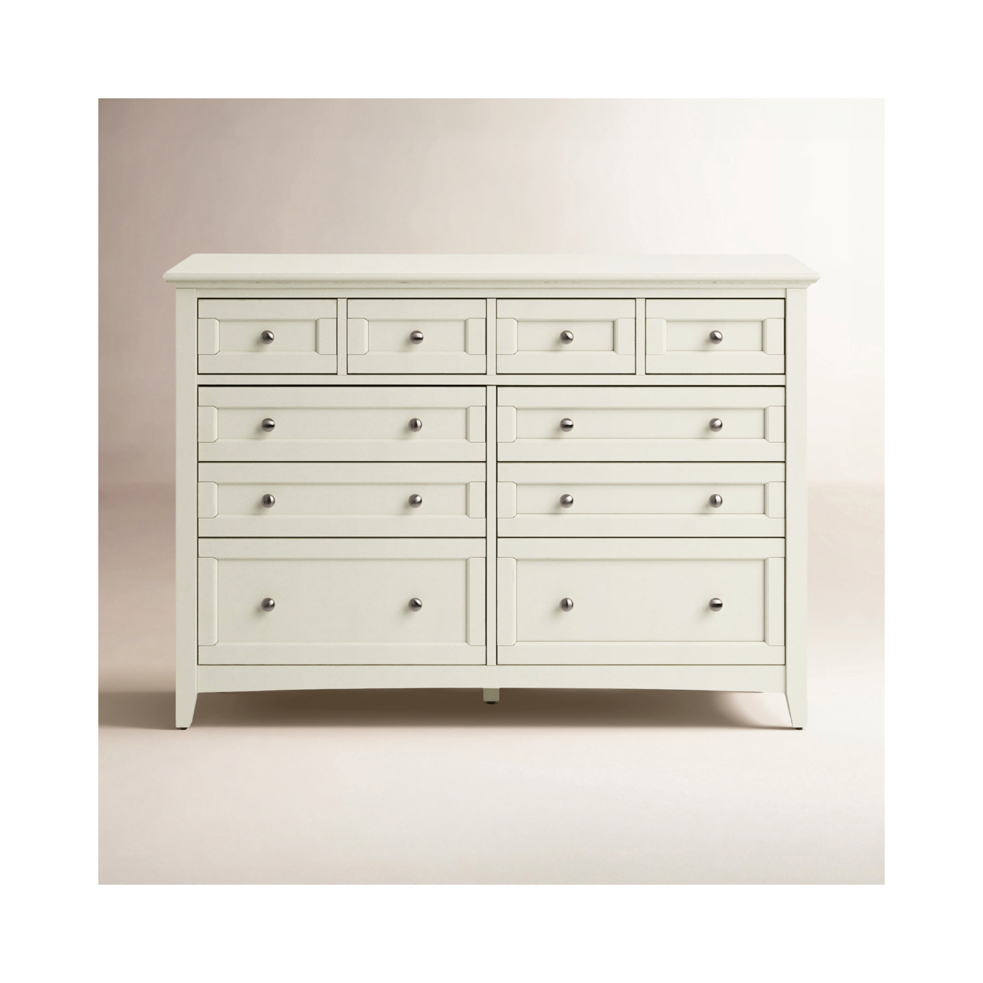 Melusina 10 Drawer 60" W Solid Wood Double Dresser, Off-White