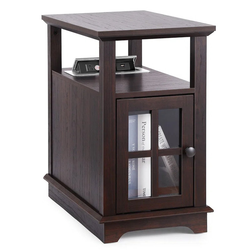 Roseannah 23.6" Tall Nightstands with Storage and Built-in Outlets, Espresso