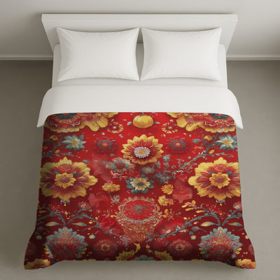 Housses de couette à motif floral rouge