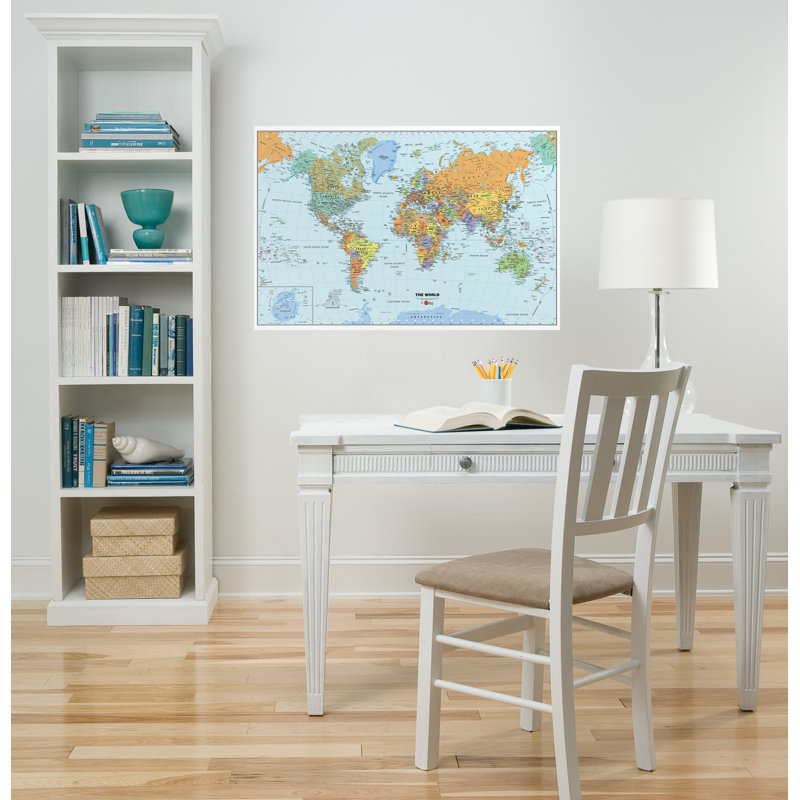 Large Blue Vinyl World Map Dry Erase Wall Decal