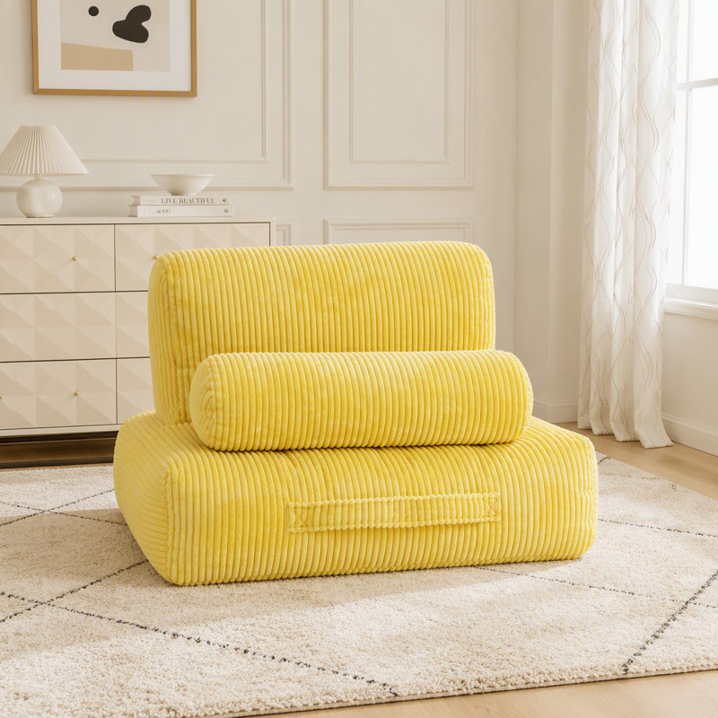 Fauteuil à billes en velours côtelé, canapé nuage moelleux, sans assemblage, Tissu jaune