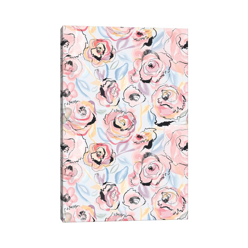 Scribble Flowers Pastel - Painting on Canvas, Wrapped Canvas, 30.48cm H x 20.32cm W x 1.91cm D