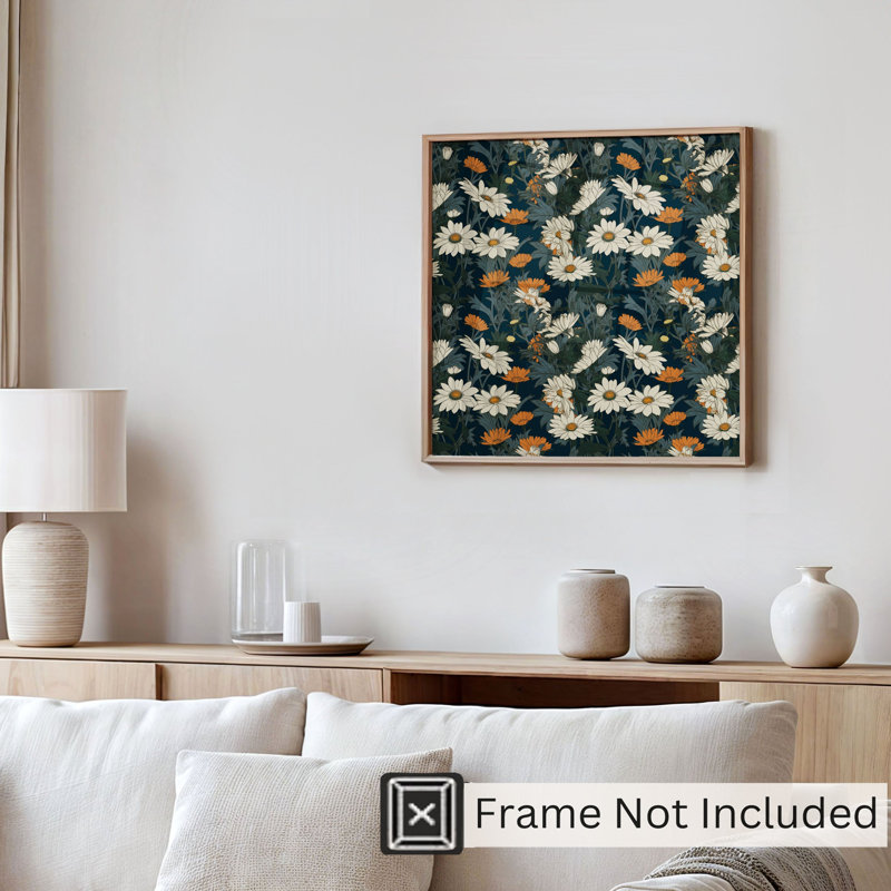 «Floral Daisy Flowers II», reproduction d'art moderne sans cadre, H 16 po x l 16 po