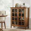 Armoire de rangement bas de style transitionnel en bois massif avec portes vitrées et tablettes réglables Acadian-742372086-676016431