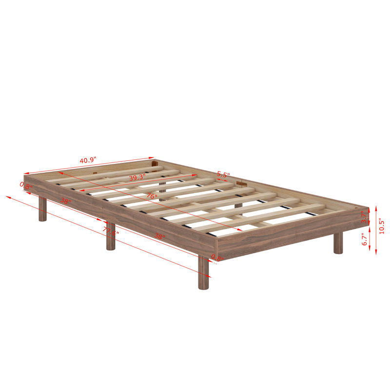 Lit plateforme flottant simple de conception moderne, Noyer