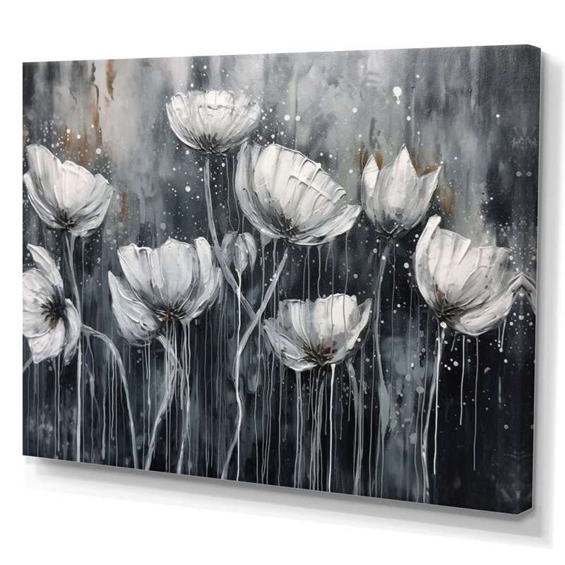 Gray Peony Blooms, reproduction d'art sur toile encadrée, H 24 po x l 32 po x P 1 po, Toile tendue
