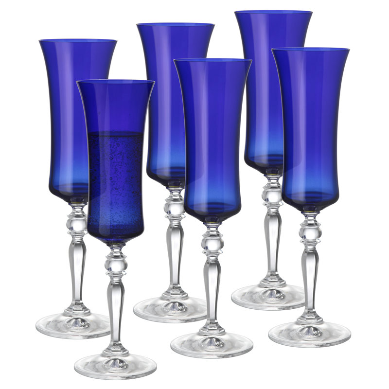 Barski - Couleur bleue - Verre à champagne - Ensemble de 6 - Flûte - 8 oz - Fabriqué en Europe
