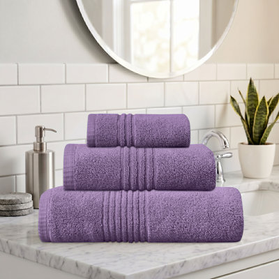 Ensemble de serviettes de bain 100% coton 100% coton zéro absorbant Phoebe Home Weavers, 13 po x 13 po (1), 16 po x 24 po (1), 27 po x 54 po (1) (1 bain, 1 main, 1 ensemble de serviettes de lavage) Mauve