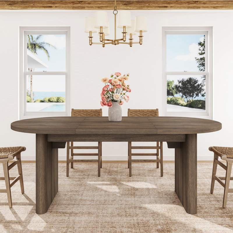 70.9" Rustic Farmhouse Oval Dining Table for 6-8, Large Wood Kitchen Table with Sturdy Base, Modern MDF Dining Room Table, Easy Assembly